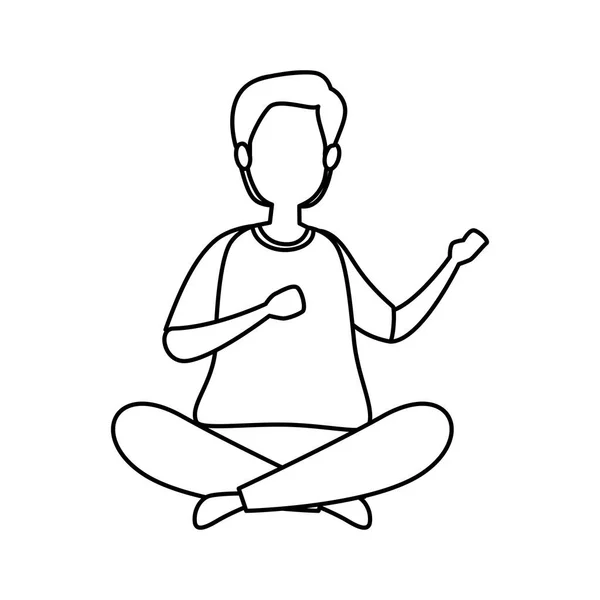 Jeune homme assis ligne style icône — Image vectorielle
