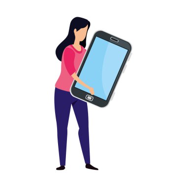 kadın ve akıllı telefon teknolojisi izole edilmiş simge