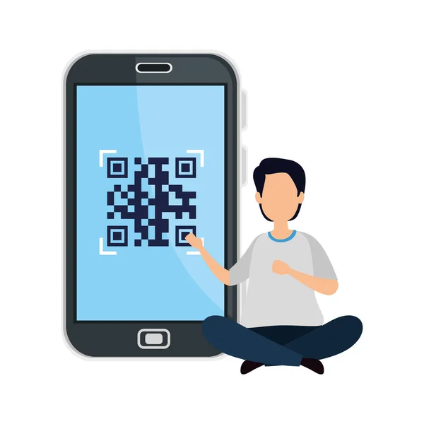 Mann und Smartphone mit Scan-Code qr — Stockvektor