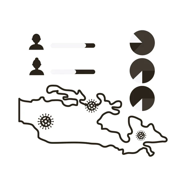 Mapa z covid 19 infografik i ikon, ikona stylu linii — Wektor stockowy