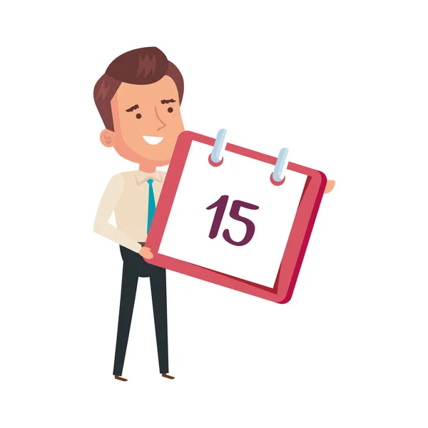 Recordatorio de calendario con el hombre de negocios icono aislado — Vector de stock