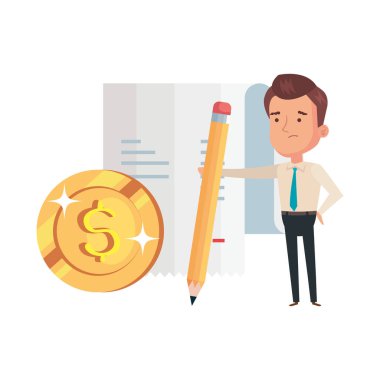 Kalem ve simgeleri olan iş adamı