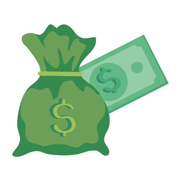 Rachunek pieniądze z workiem pieniędzy odizolowany ikona — Wektor stockowy