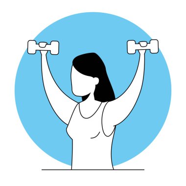 beautiful woman with dumbbells isolated icon