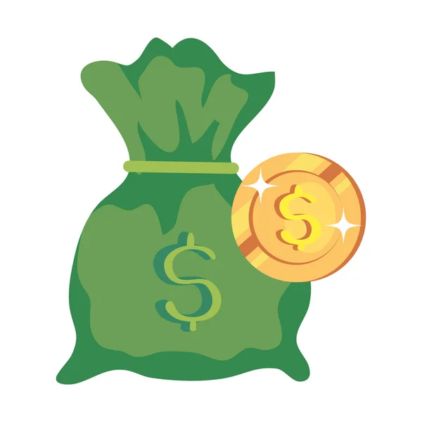 Argent pièce avec sac d'argent icône isolée — Image vectorielle