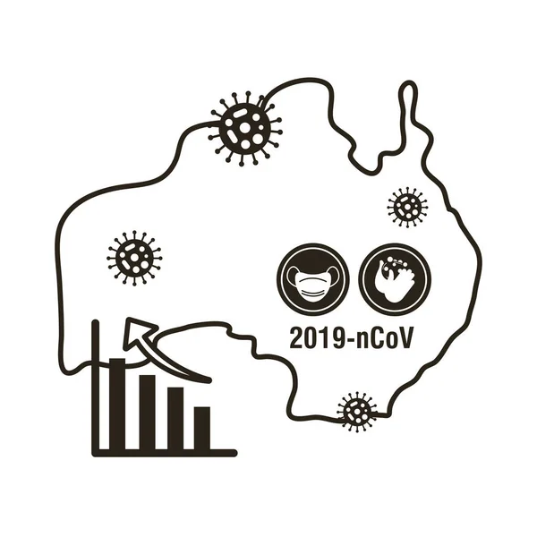 Карта Австралии с ковидом 19 информации и значков, иконка стиля линии — стоковый вектор