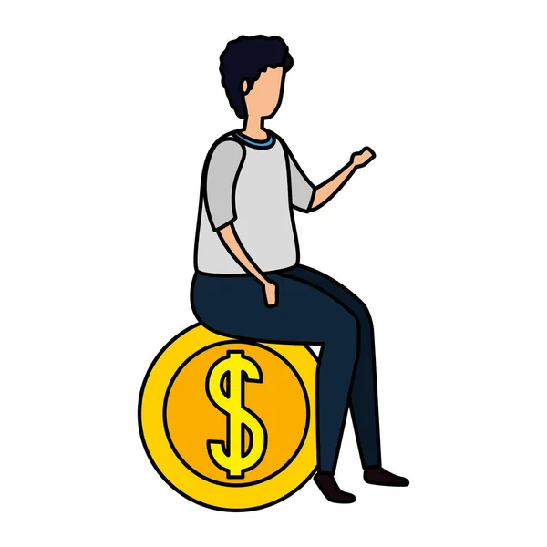 Man with coin money cash isolated icon — Stock Vector