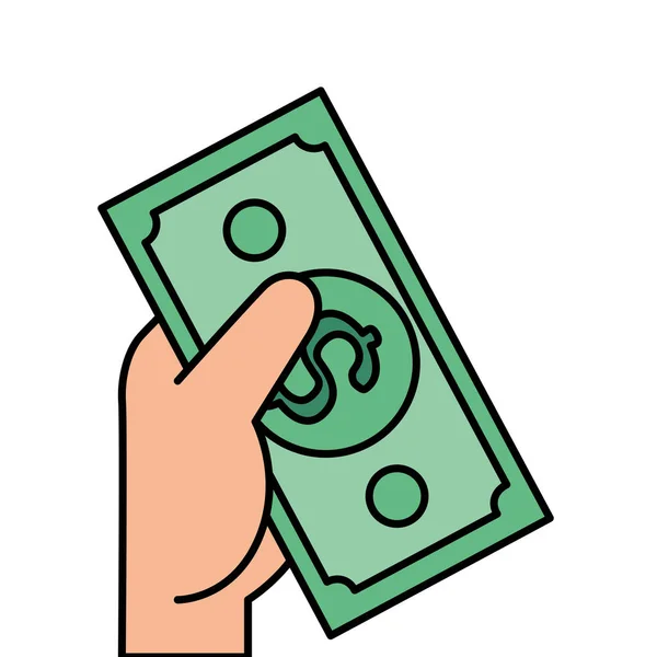 Mano con dinero en efectivo factura icono aislado — Vector de stock