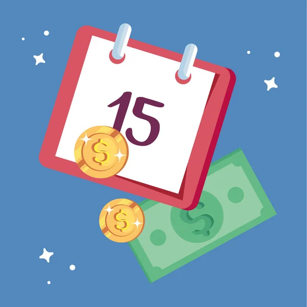 Calendar reminder with money cash — Stock Vector