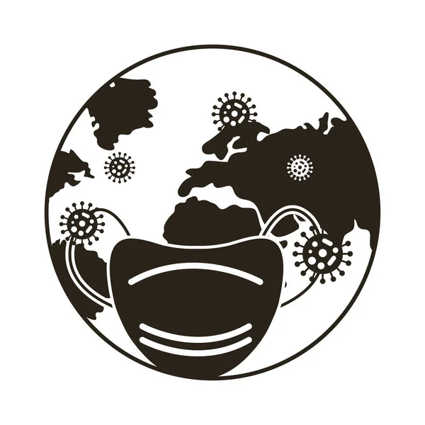 Planeta mundo com covid 19 ícones set, ícone de estilo de linha — Vetor de Stock