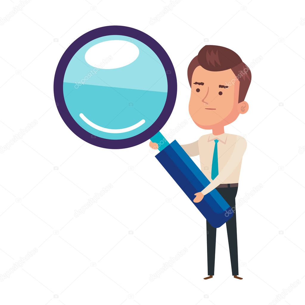 magnifying glass with businessman isolated icon