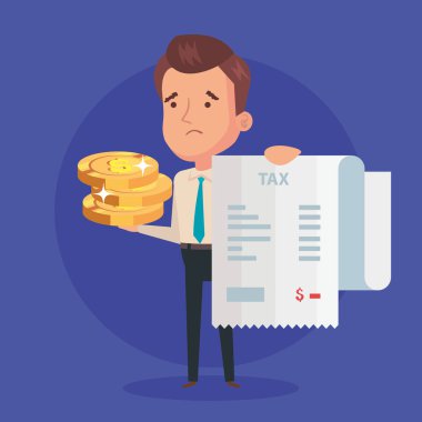 tax day poster with businessman and icons