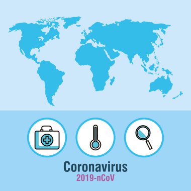covid 19 dünya haritası ve simgeleri içeren bilgi