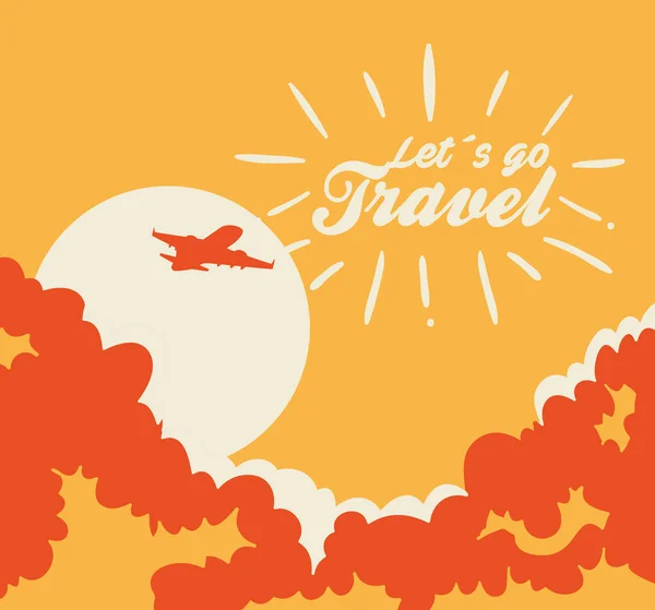 Travel poster with airplane flying — Stock Vector