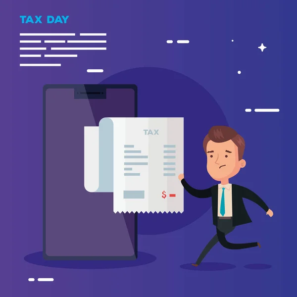 Tax day poster with businessman and icons — ストックベクタ