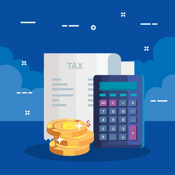 Affiche du jour de l'impôt avec papier de coupon et icônes — Image vectorielle