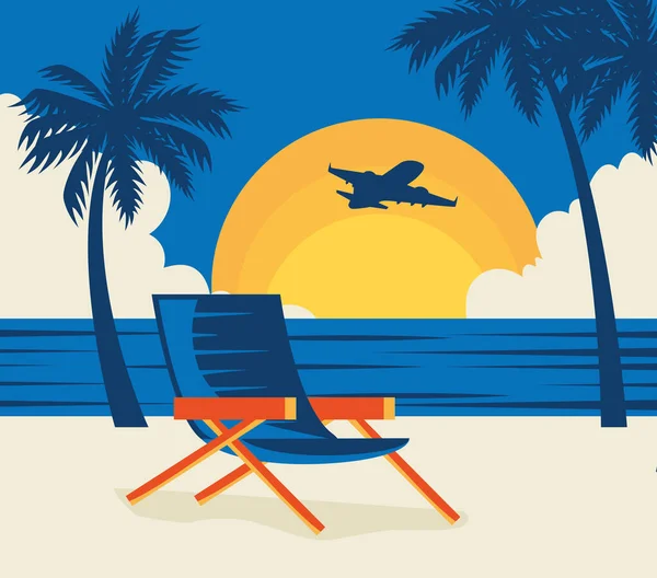 泳滩景观中附有椅子的旅游海报 — 图库矢量图片