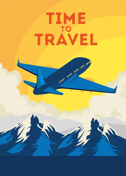 Affiche de voyage avec avion volant — Image vectorielle
