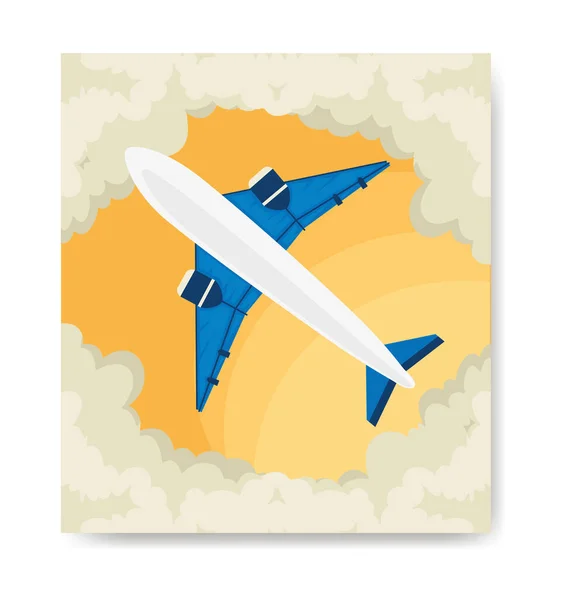 Seyahat afişi ve bulutlu uçak — Stok Vektör
