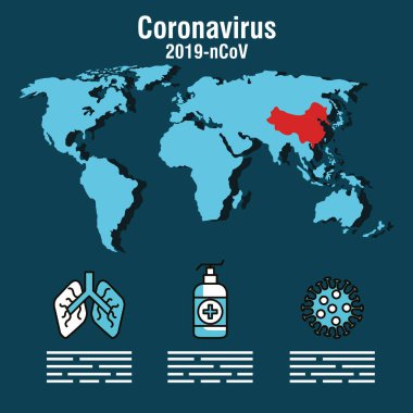 covid 19 dünya haritası ve simgeleri içeren bilgi