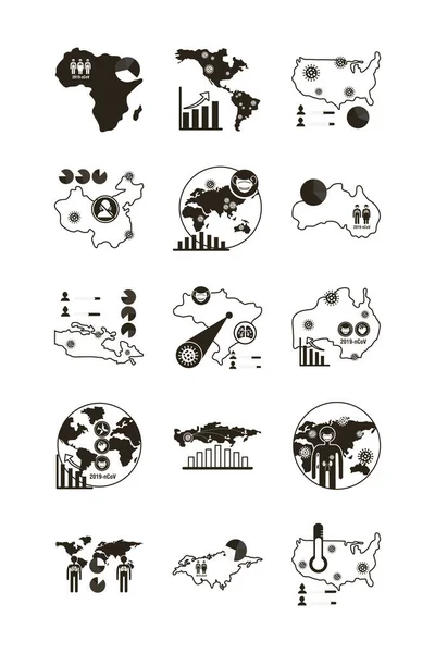 Paquete de covid 19 diseños, icono de estilo de línea — Archivo Imágenes Vectoriales