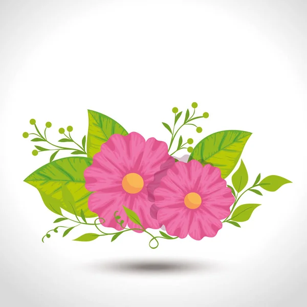Söta blommor med blad natur — Stock vektor