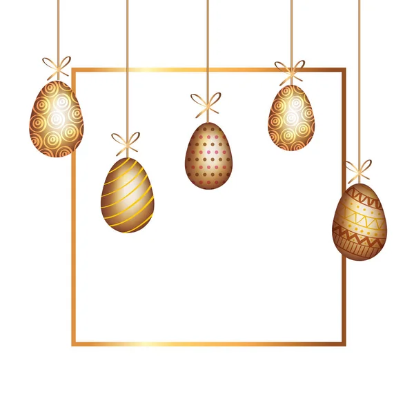Золоті яйця Великодня прикрашені висячими — стоковий вектор