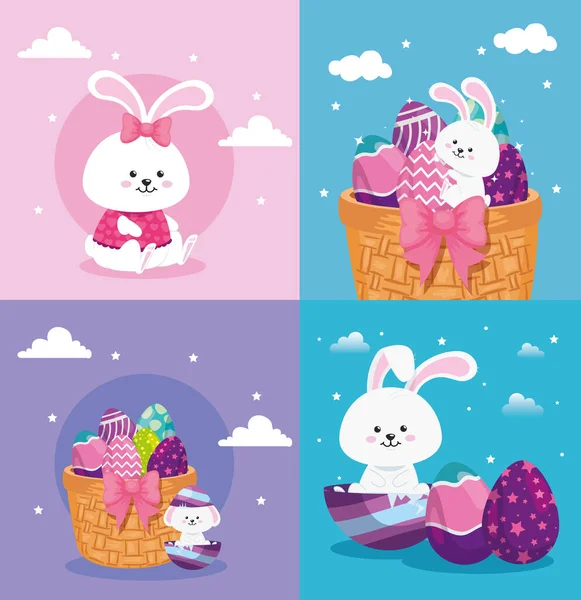 Set scènes de Pâques heureux avec décoration — Image vectorielle