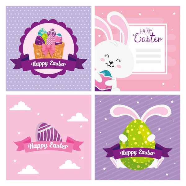 Definir cartões de Páscoa feliz com decoração —  Vetores de Stock