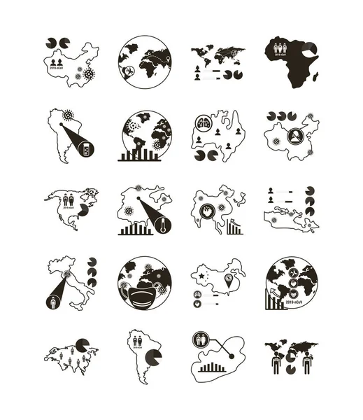 Paquete de covid 19 diseños, icono de estilo de línea — Archivo Imágenes Vectoriales