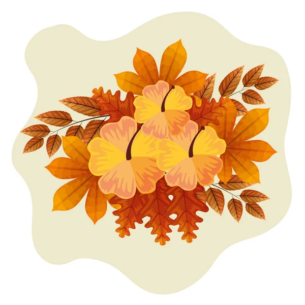 Cute flowers with branches and autumn leafs naturals — Stock Vector