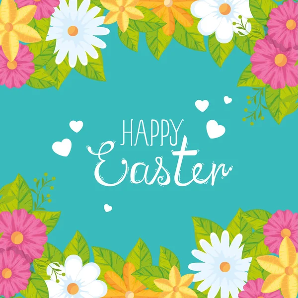 Happy easter card with flower and leafs decoration — Stock Vector