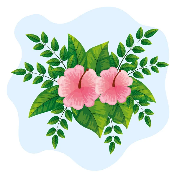 Fleurs mignonnes rose avec des branches et des feuilles naturelles — Image vectorielle