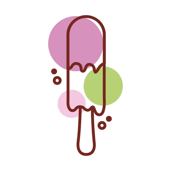Delicioso helado en palo con dos sabores línea de estilo de color — Vector de stock