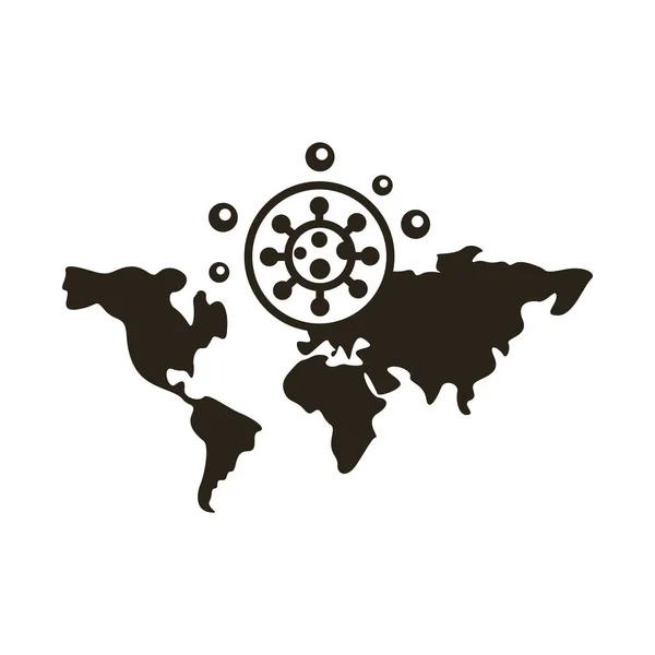 Planeta mundial com covid19 ícone de estilo de linha de partículas — Vetor de Stock