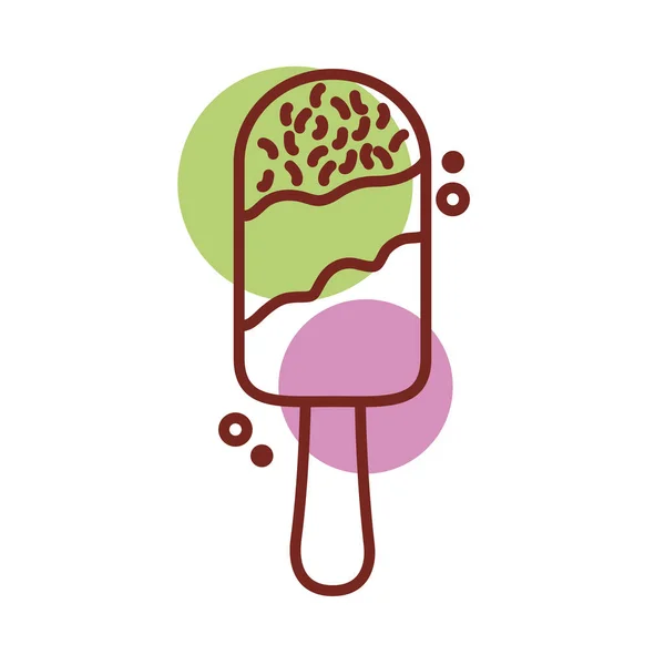 Läcker glass i stick med tre smaker linje färg stil — Stock vektor