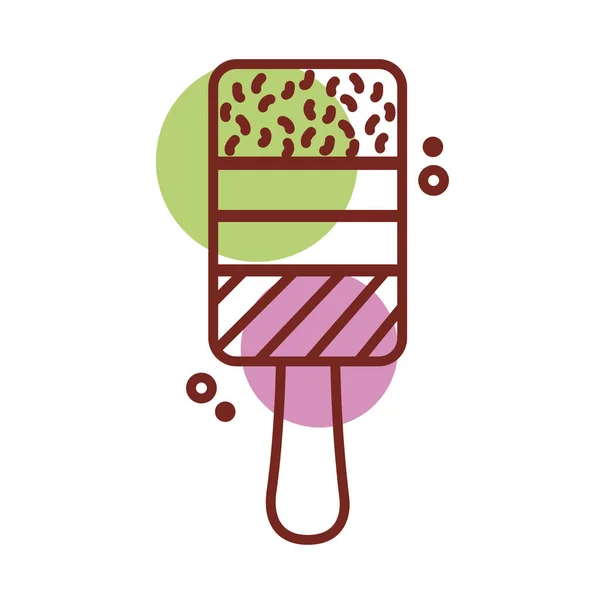 Delicioso helado en palo con varios sabores línea de estilo de color — Vector de stock