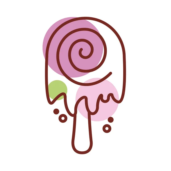 Delicioso helado en palo con espirales línea de color icono de estilo — Vector de stock