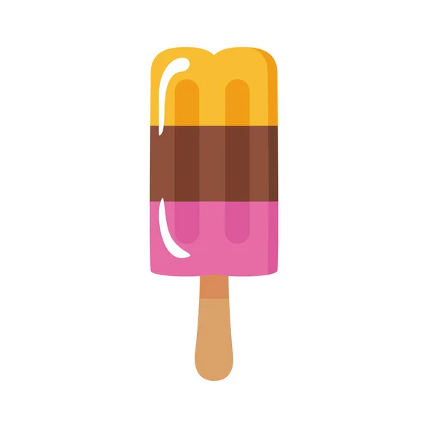 Délicieuse crème glacée en bâton avec trois saveurs style plat — Image vectorielle
