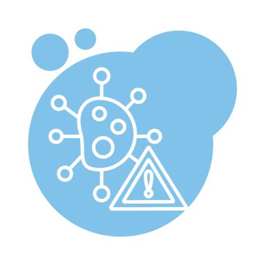 Uyarı sembolü blok biçiminde covid19 virüs parçacığı