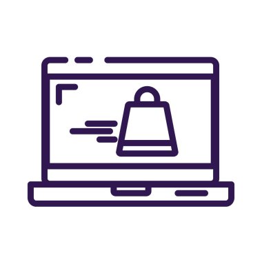 Dizüstü bilgisayar satırı simgesine sahip alışveriş çantası kağıdı