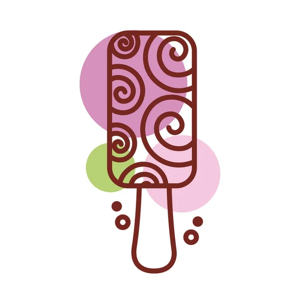 Delicious ice cream in stick with spirals line color style icon — Stock Vector