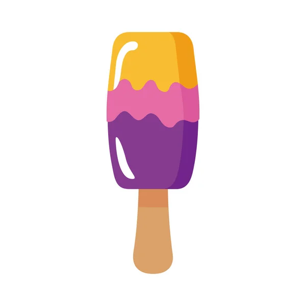 Delicioso helado en palo con tres sabores de estilo plano — Vector de stock