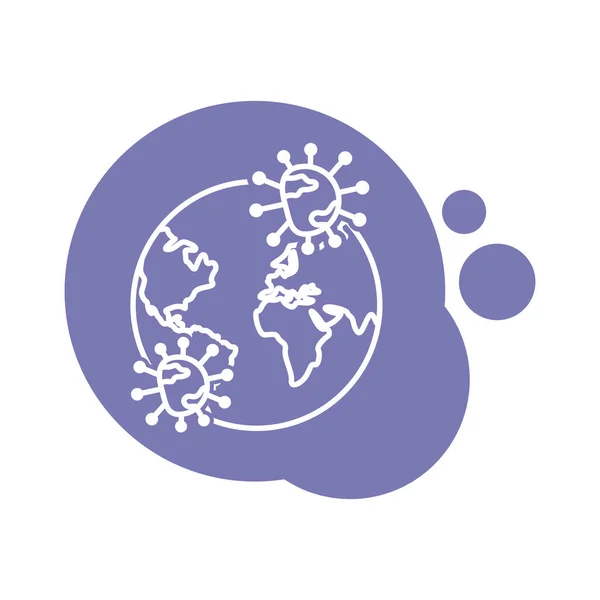 Παγκόσμιος πλανήτης με covid19 σωματίδια μπλοκ εικονίδιο στυλ — Διανυσματικό Αρχείο