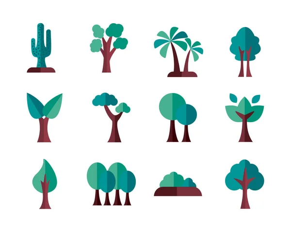 Fascio di alberi icone in stile piatto — Vettoriale Stock