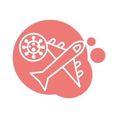 Enfeksiyon kapmış hücre ile uçan uçak covid19 blok simgesi