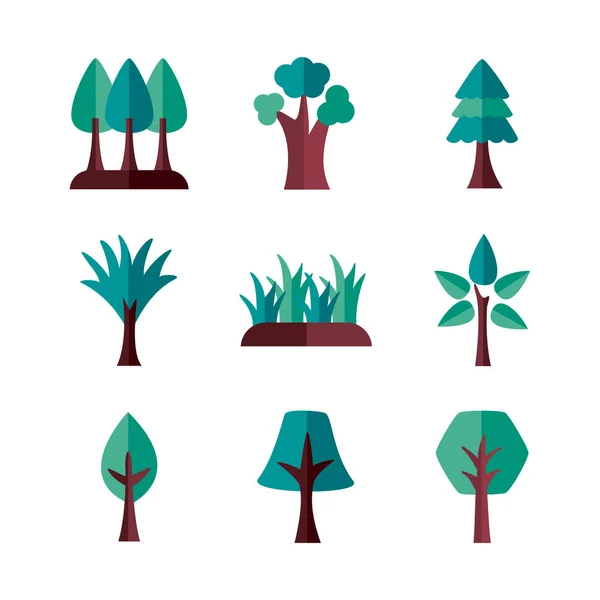 झाडे फ्लॅट शैली चिन्ह बंडल — स्टॉक व्हेक्टर