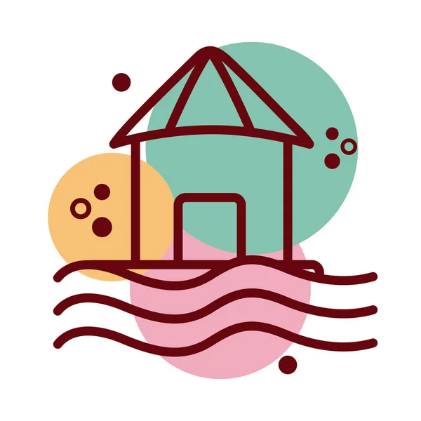 Elewacja domu pływające w linii wody i ikona stylu kolor — Wektor stockowy