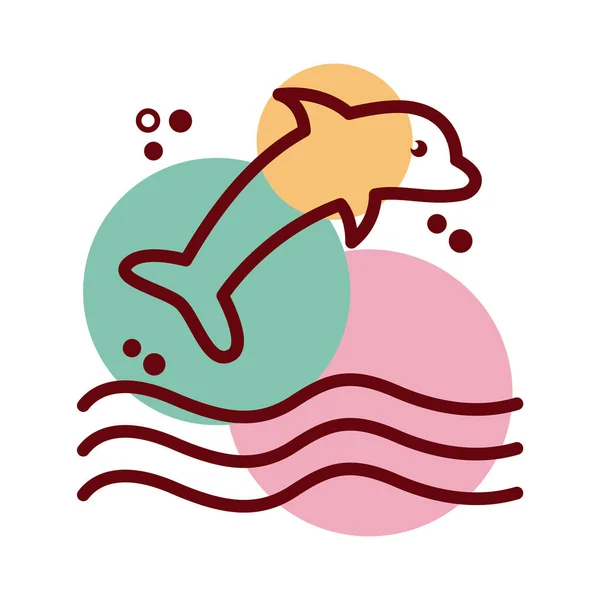 Delfinów morze zwierząt linii i kolor styl ikona — Wektor stockowy
