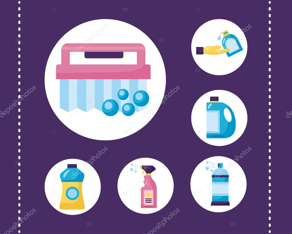 bundle of desinfectants set icons